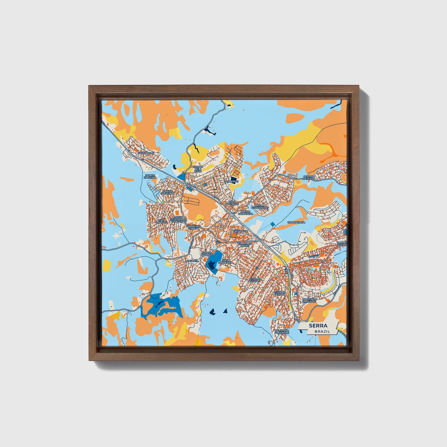 Serra Brazil Colorful City Map Canvas Print • Dark Wooden Framed
