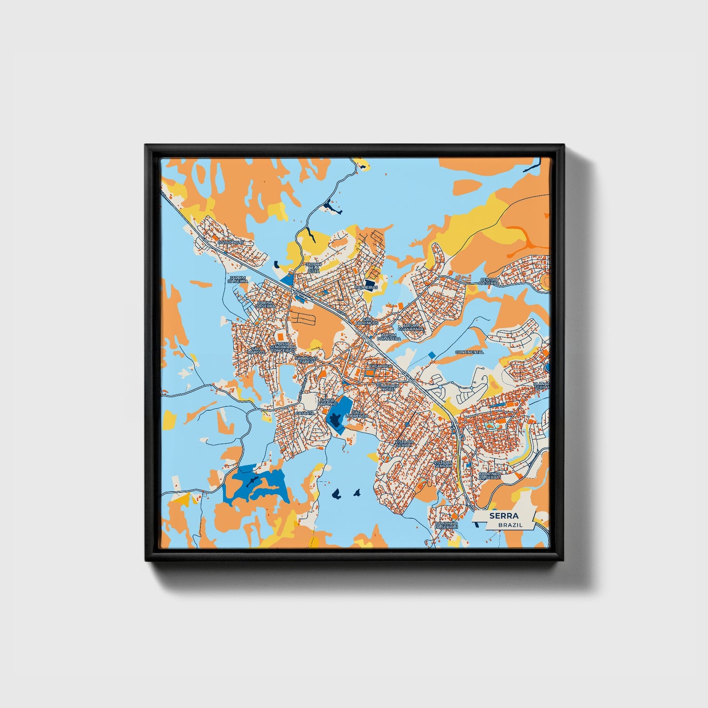 Serra Brazil Colorful City Map Canvas Print • Black Framed