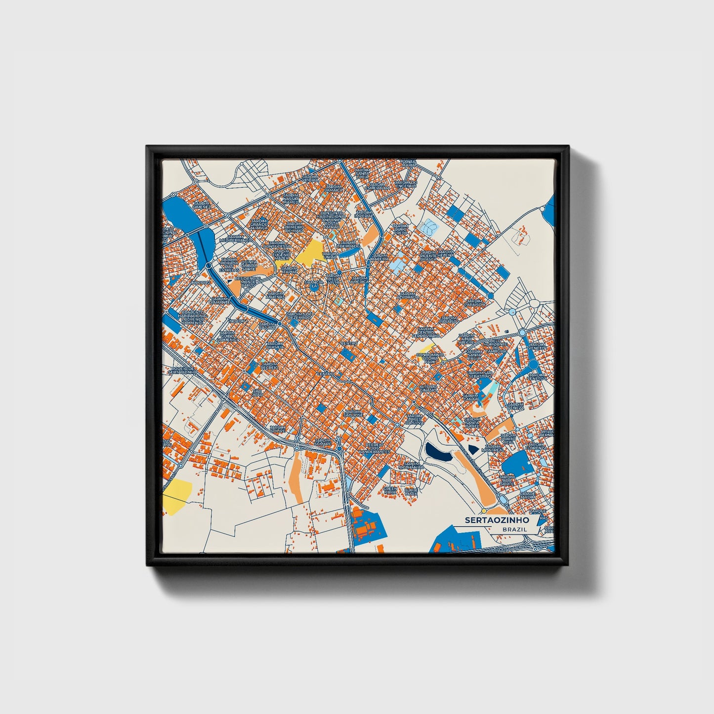 Sertaozinho Brazil Colorful City Map Canvas Print • Black Framed