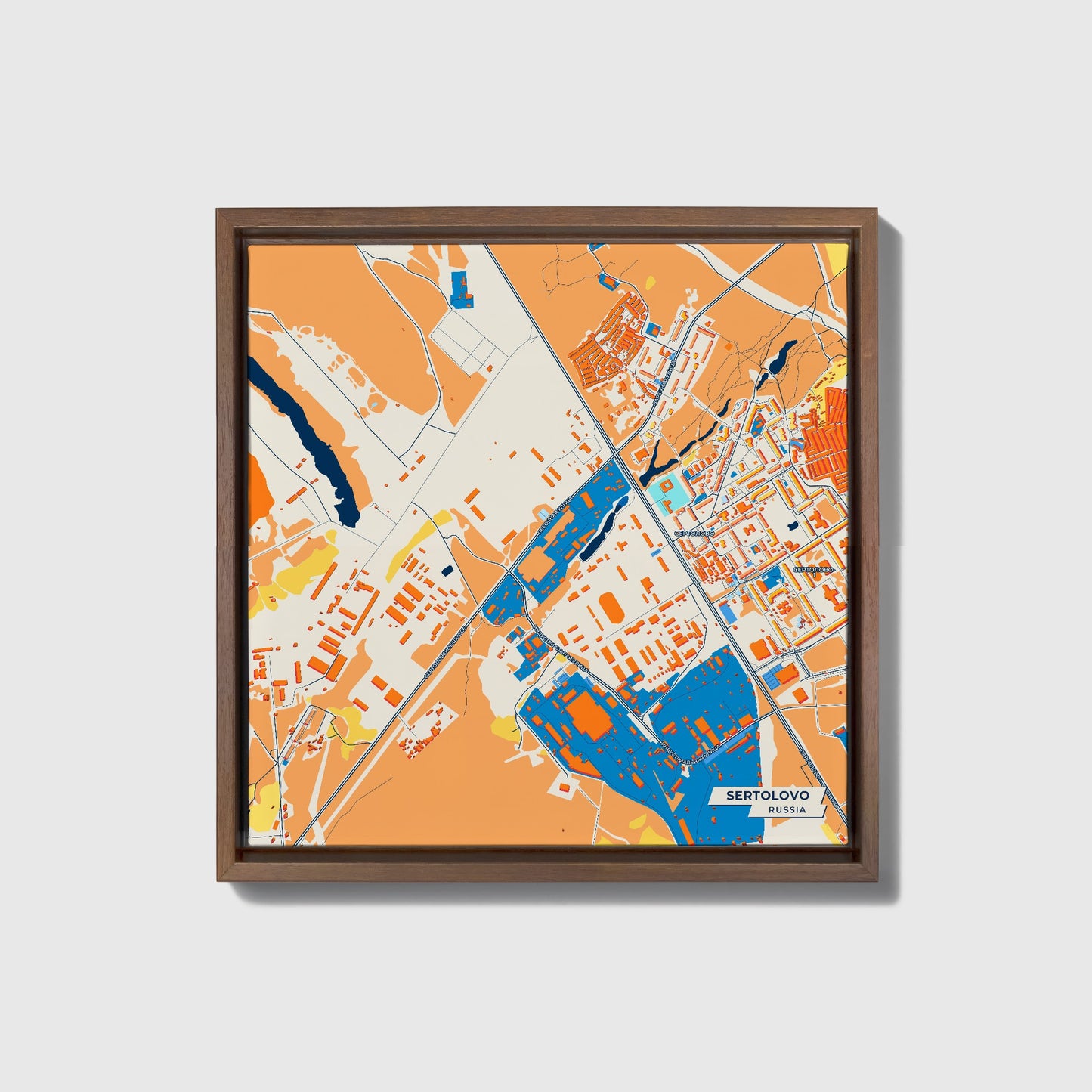 Сертолово Russia Colorful City Map Canvas Print • Dark Wooden Framed