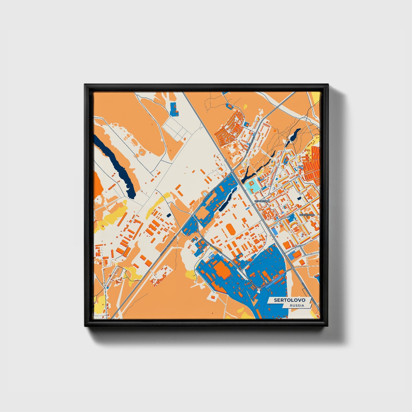 Сертолово Russia Colorful City Map Canvas Print • Black Framed