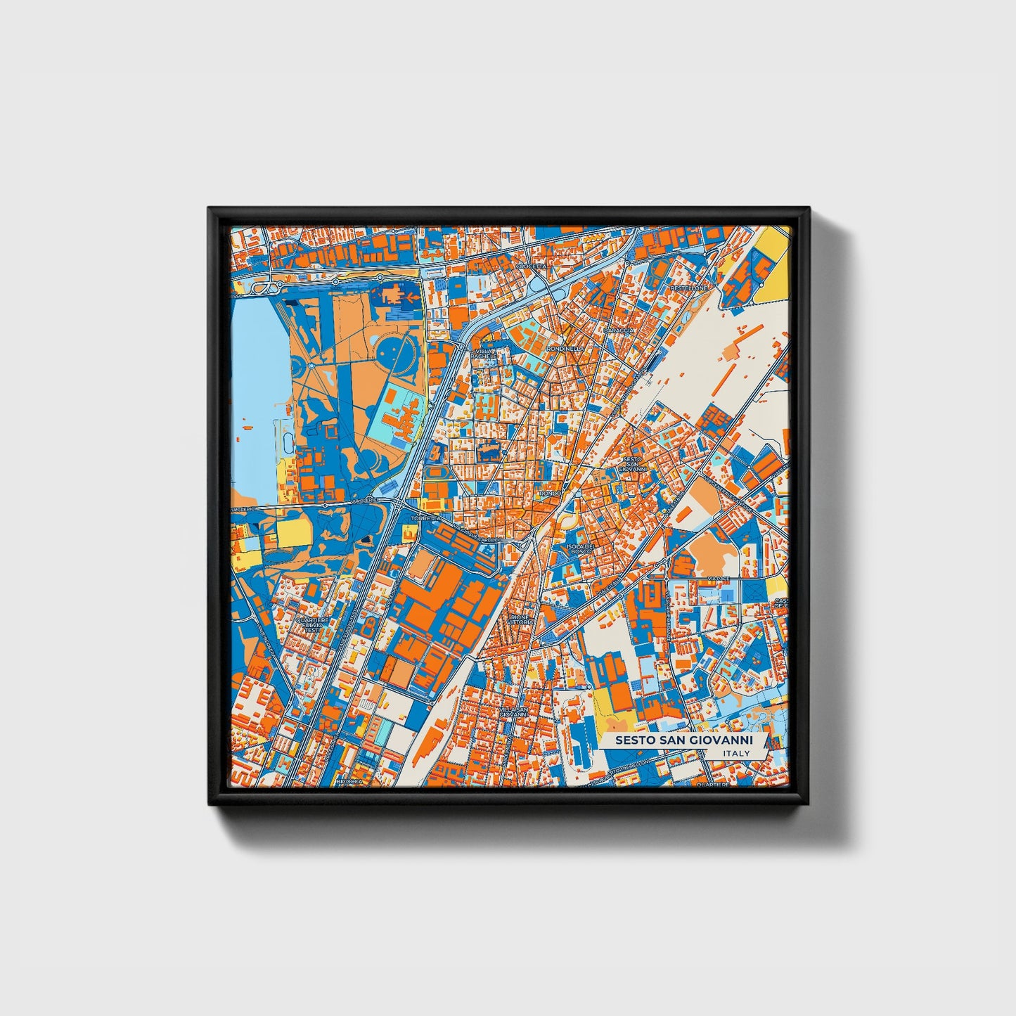 Sesto San Giovanni Italy Colorful City Map Canvas Print • Black Framed