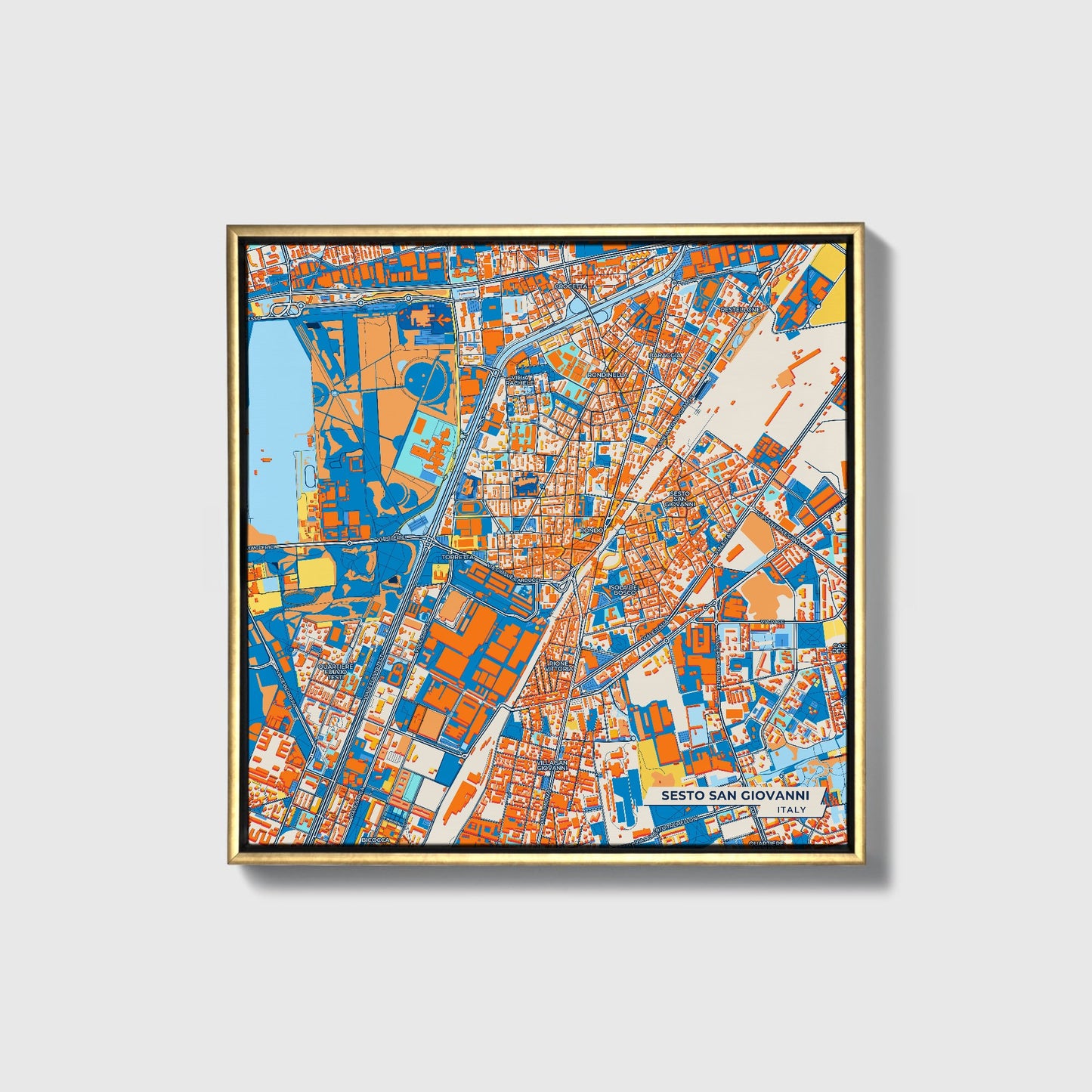 Sesto San Giovanni Italy Colorful City Map Canvas Print • Gold Framed