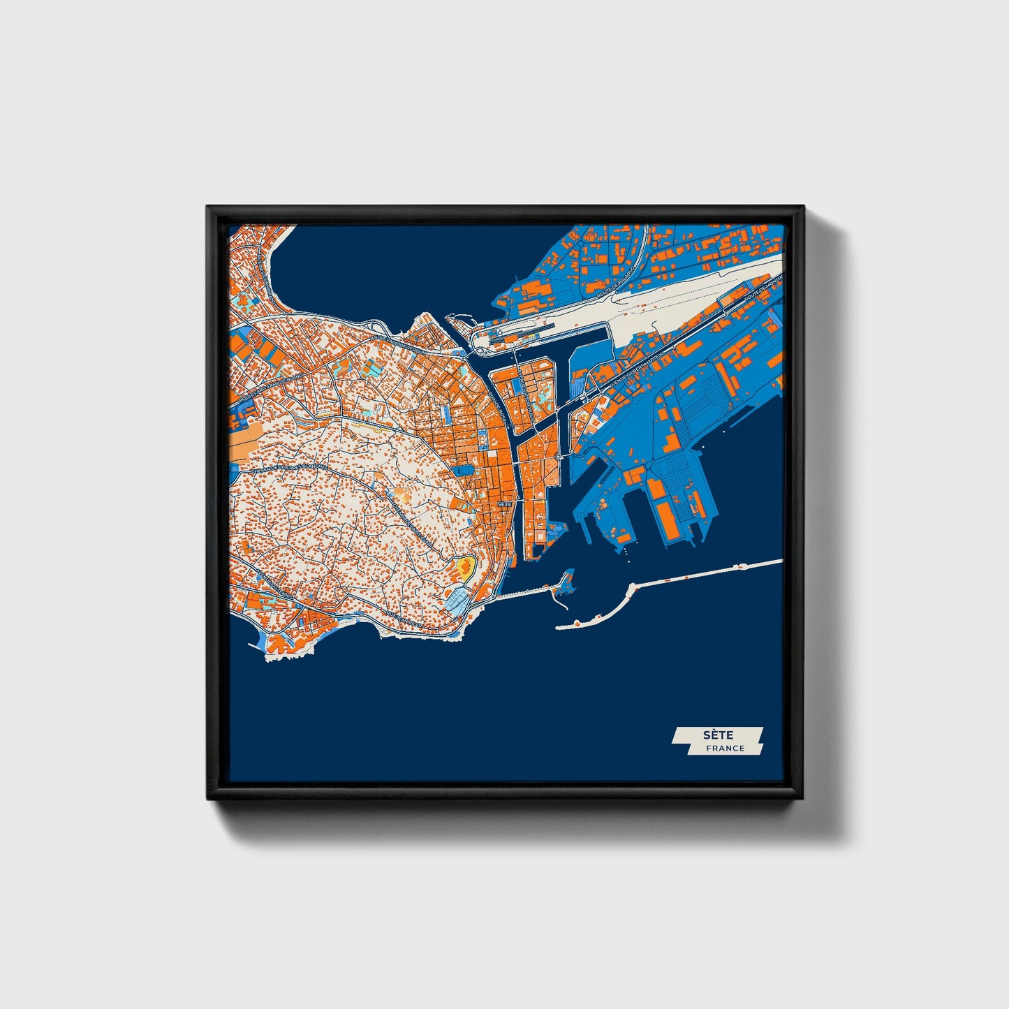 Sète France Colorful City Map Canvas Print • Black Framed