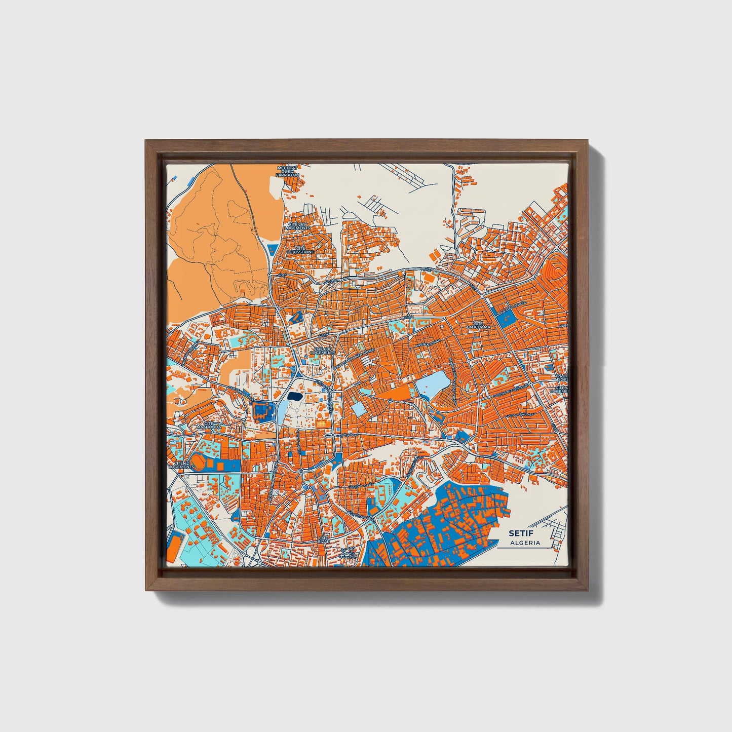 Setif Algeria Colorful City Map Canvas Print • Dark Wooden Framed
