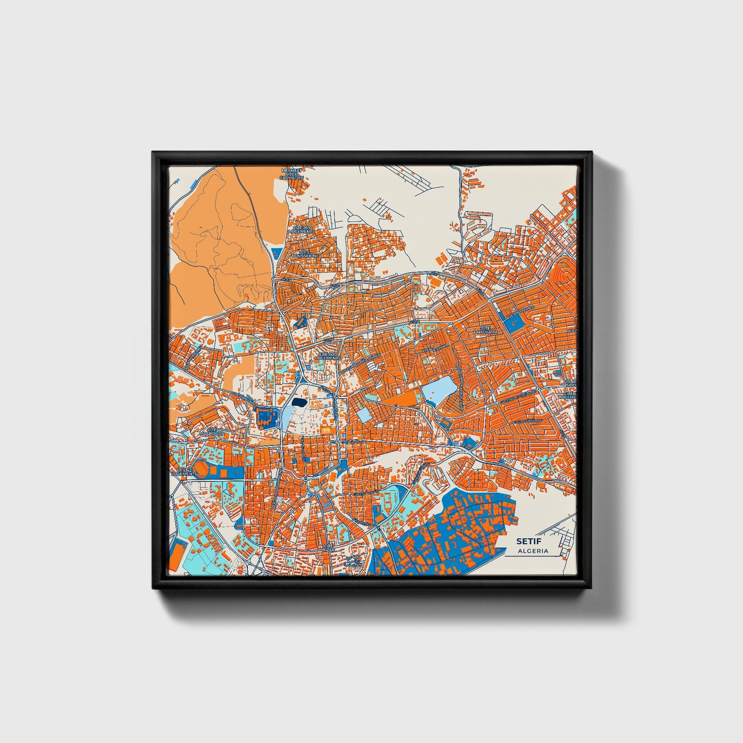 Setif Algeria Colorful City Map Canvas Print • Black Framed