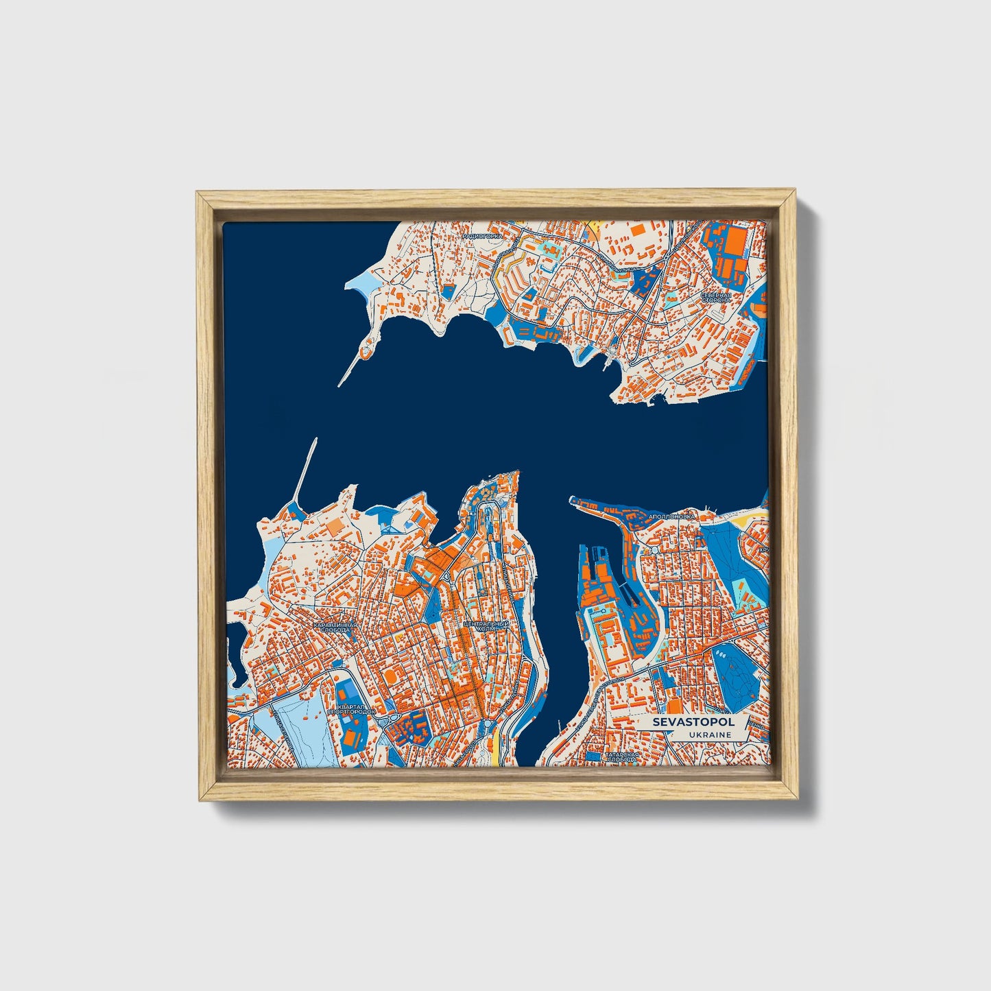 Севастопол Ukraine Colorful City Map Canvas Print • Natural Wooden Framed