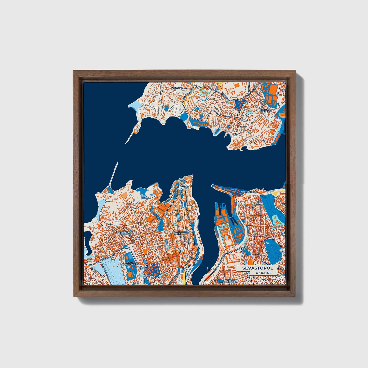 Севастопол Ukraine Colorful City Map Canvas Print • Dark Wooden Framed