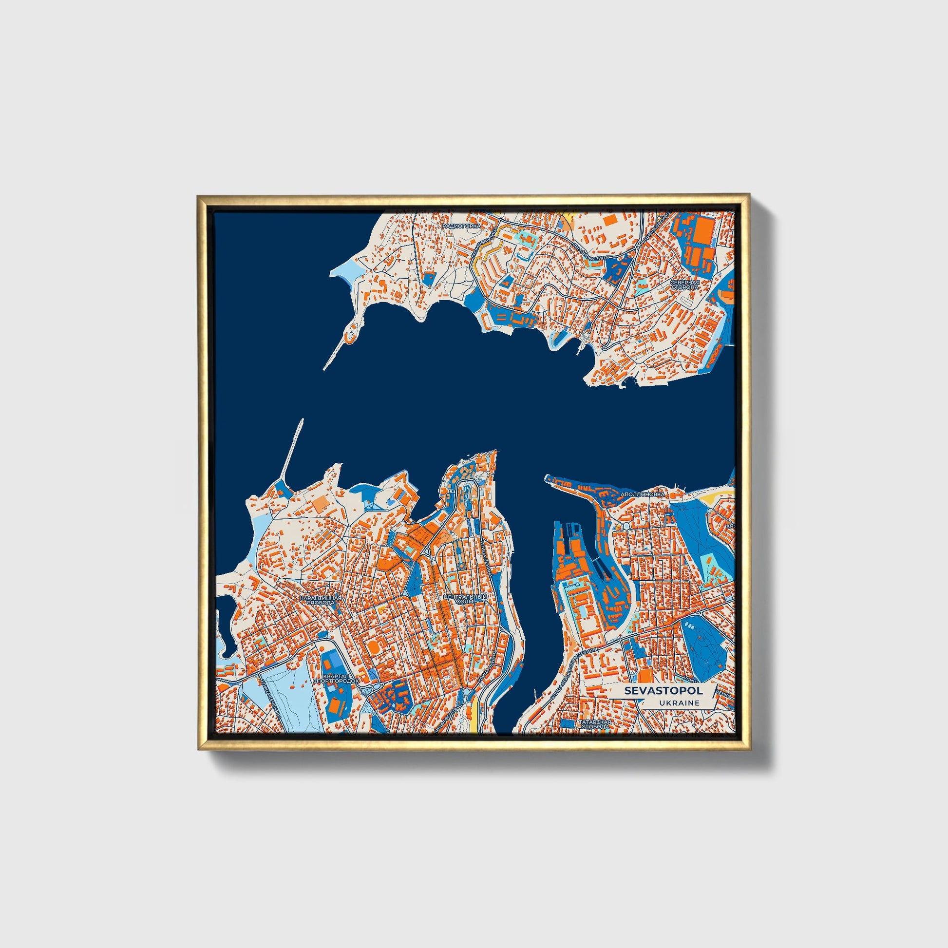 Севастопол Ukraine Colorful City Map Canvas Print • Gold Framed