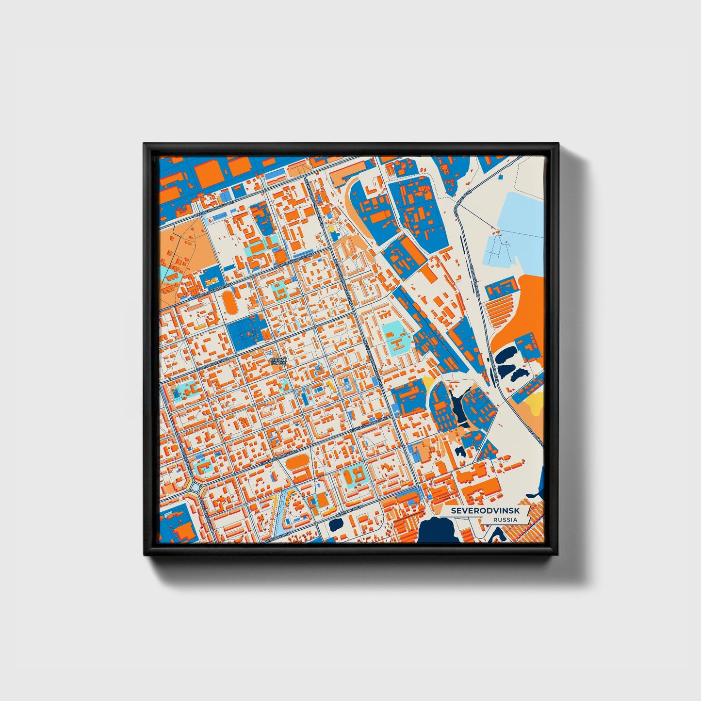 Северодвинск Russia Colorful City Map Canvas Print • Black Framed