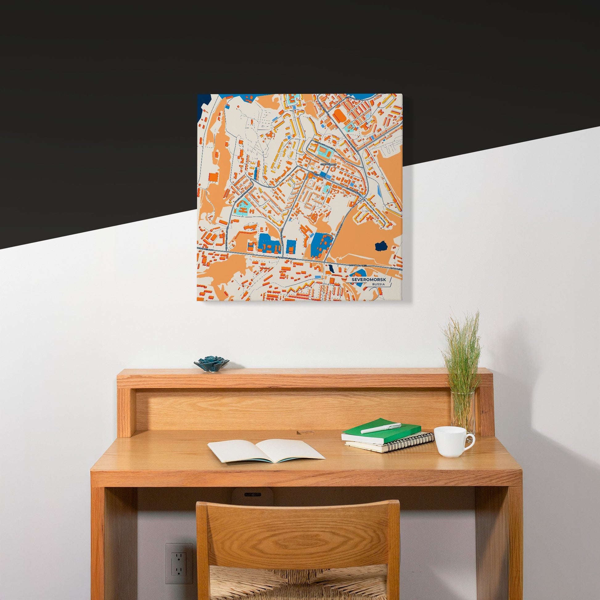 Североморск Russia Colorful City Map Canvas Print Scene