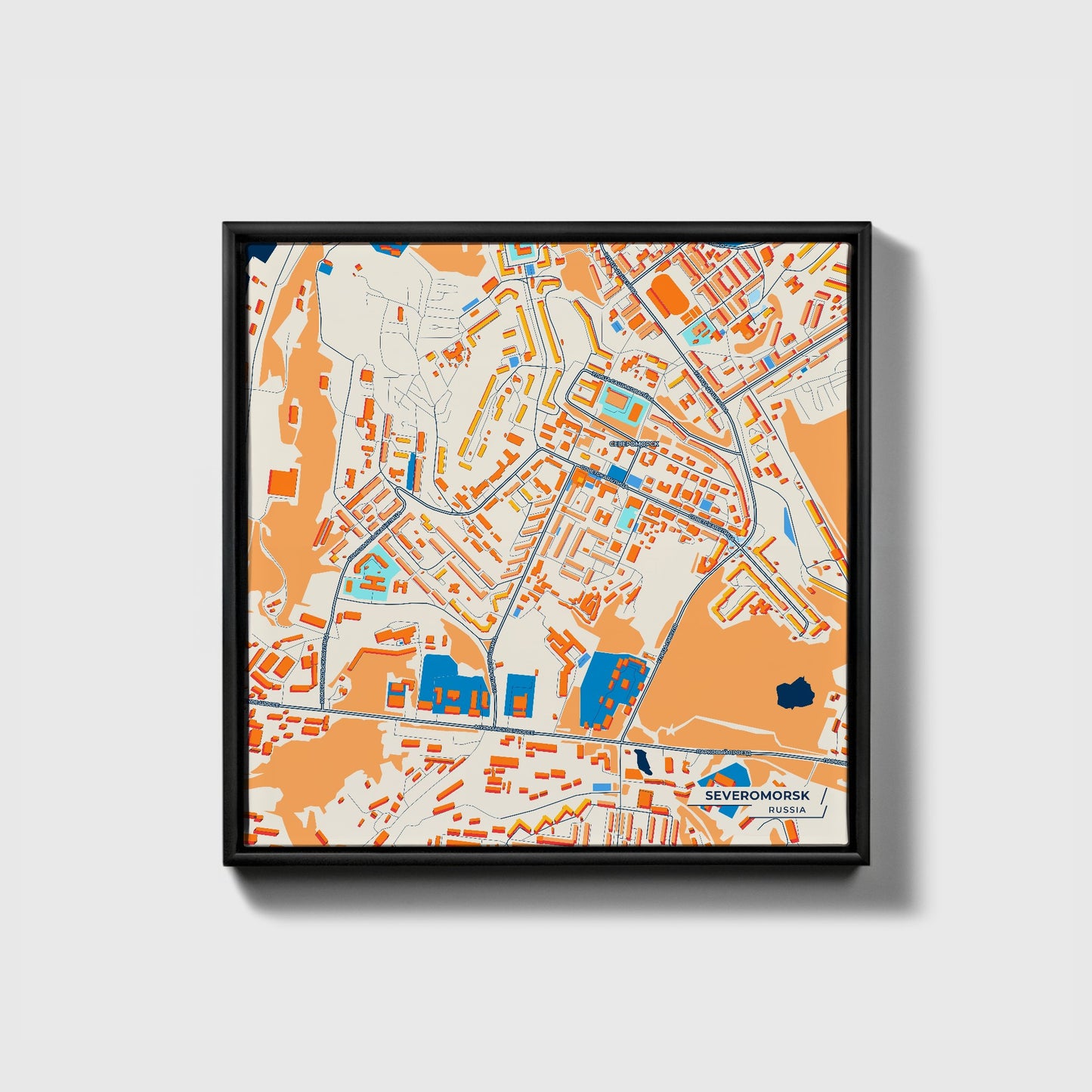 Североморск Russia Colorful City Map Canvas Print • Black Framed