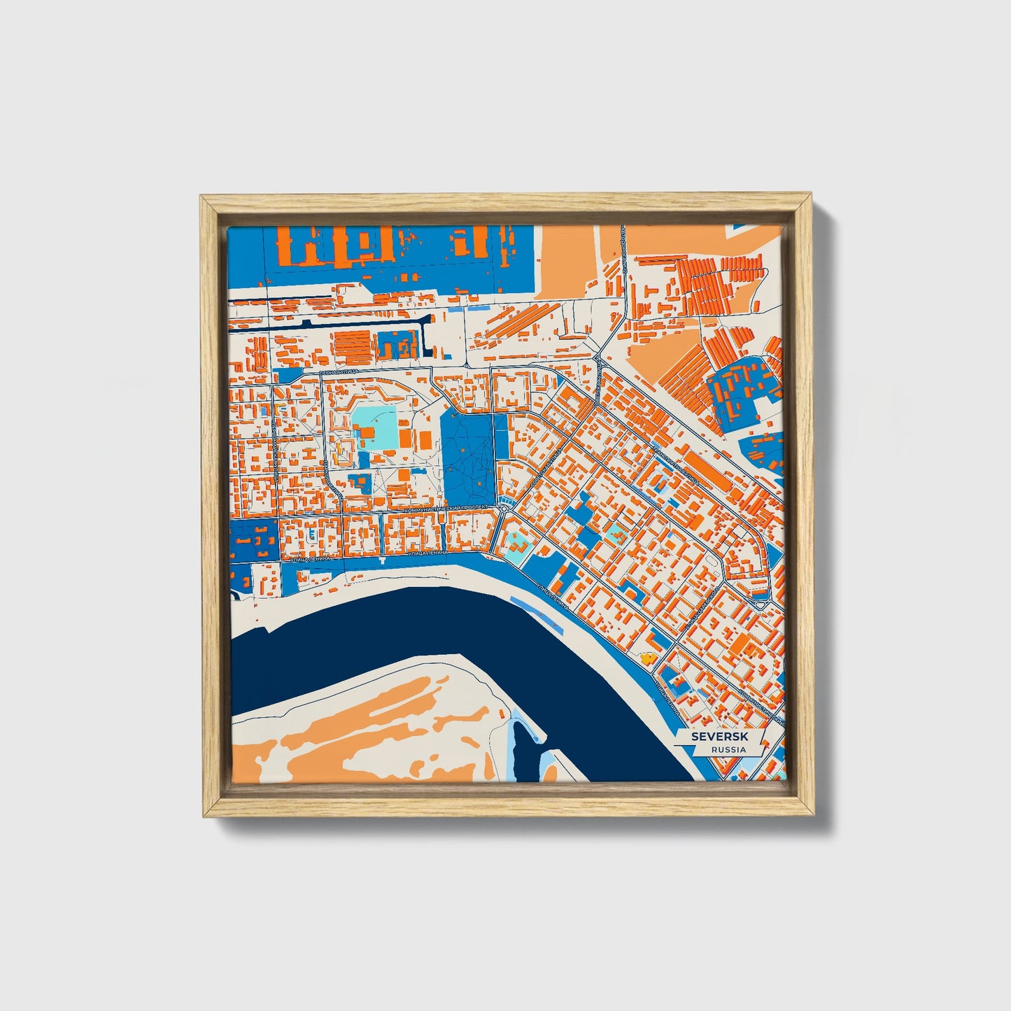 Северск Russia Colorful City Map Canvas Print • Natural Wooden Framed