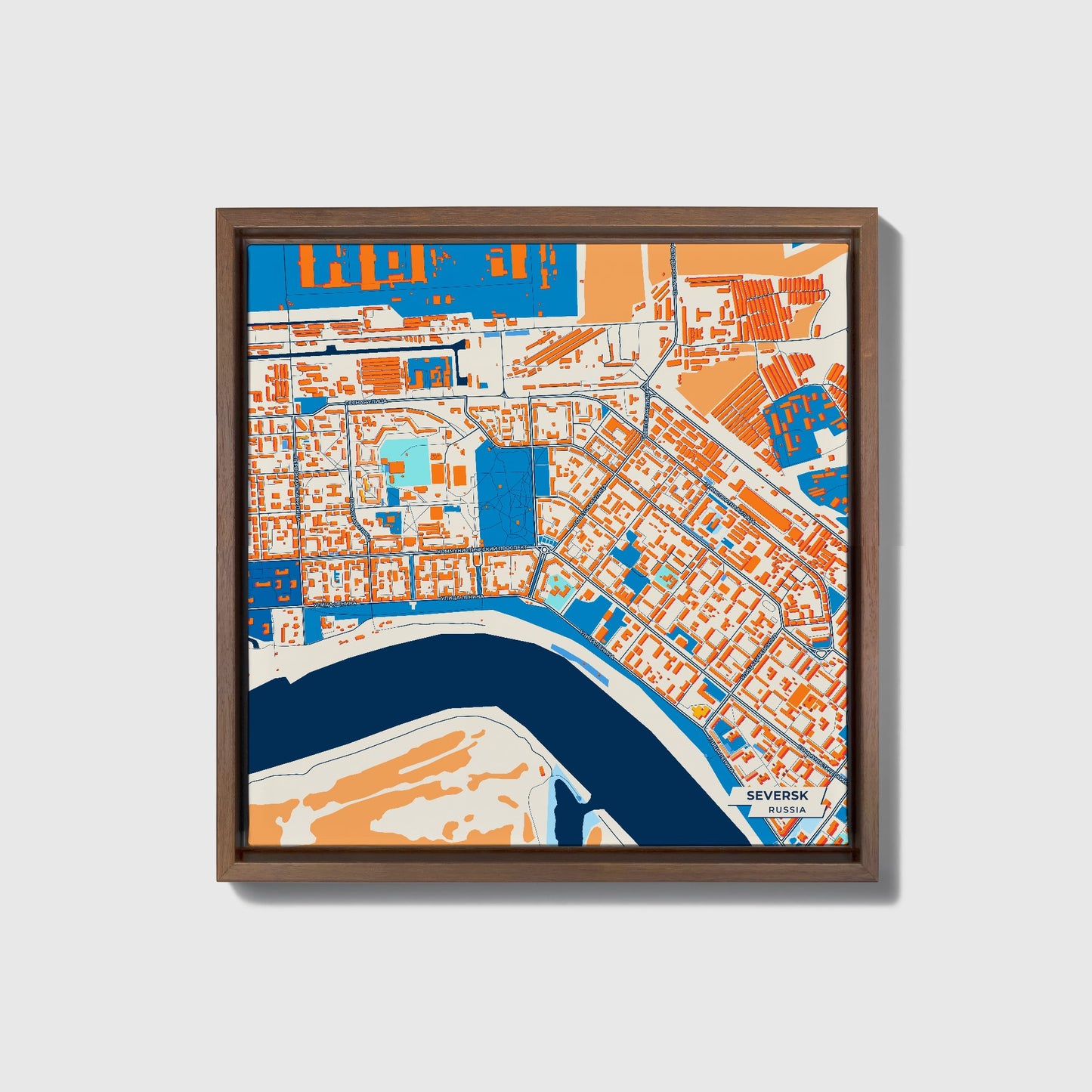 Северск Russia Colorful City Map Canvas Print • Dark Wooden Framed