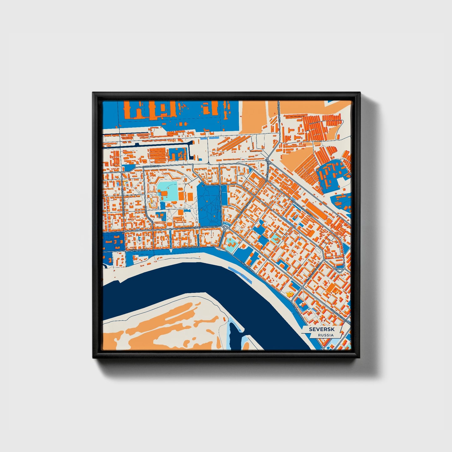 Северск Russia Colorful City Map Canvas Print • Black Framed