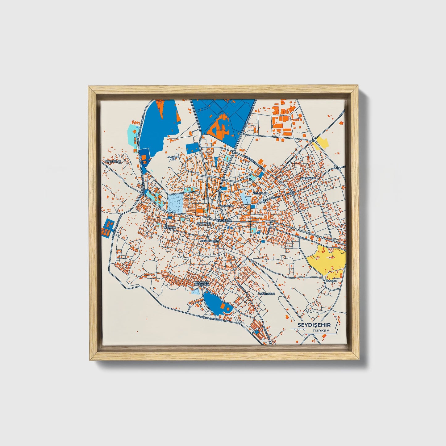 Seydişehir Turkey Colorful City Map Canvas Print • Natural Wooden Framed