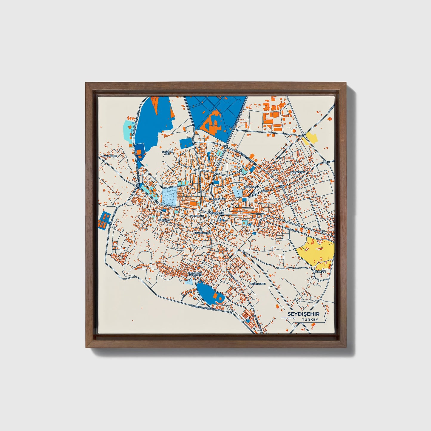Seydişehir Turkey Colorful City Map Canvas Print • Dark Wooden Framed