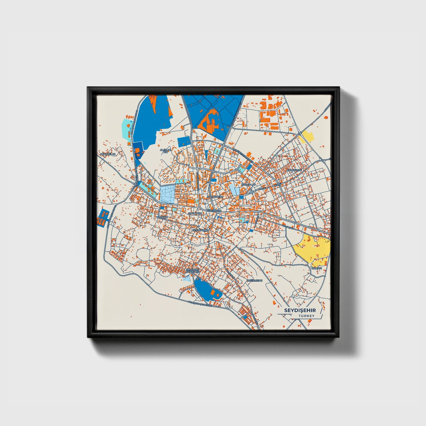 Seydişehir Turkey Colorful City Map Canvas Print • Black Framed