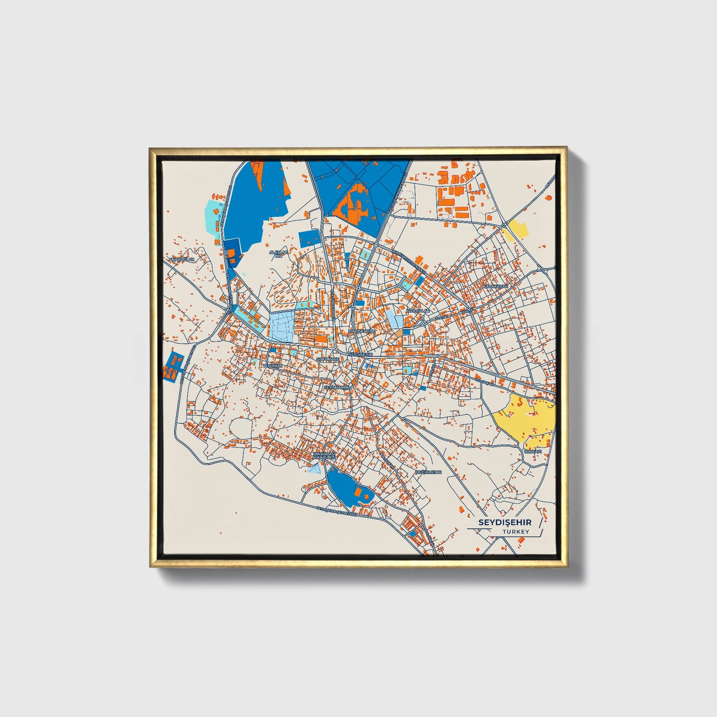 Seydişehir Turkey Colorful City Map Canvas Print • Gold Framed