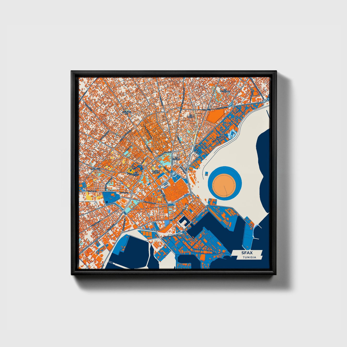 Sfax Tunisia Colorful City Map Canvas Print • Black Framed