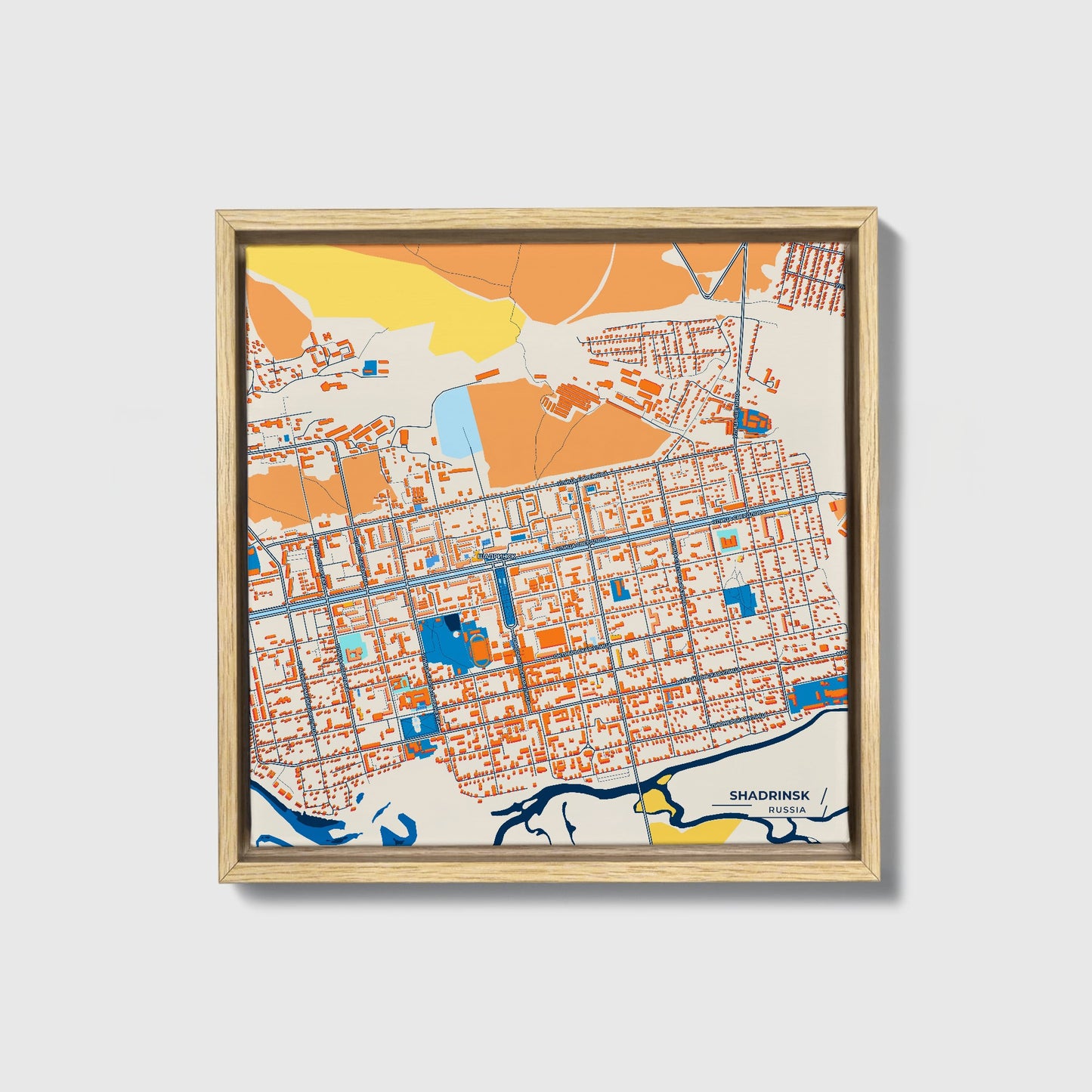 Шадринск Russia Colorful City Map Canvas Print • Natural Wooden Framed