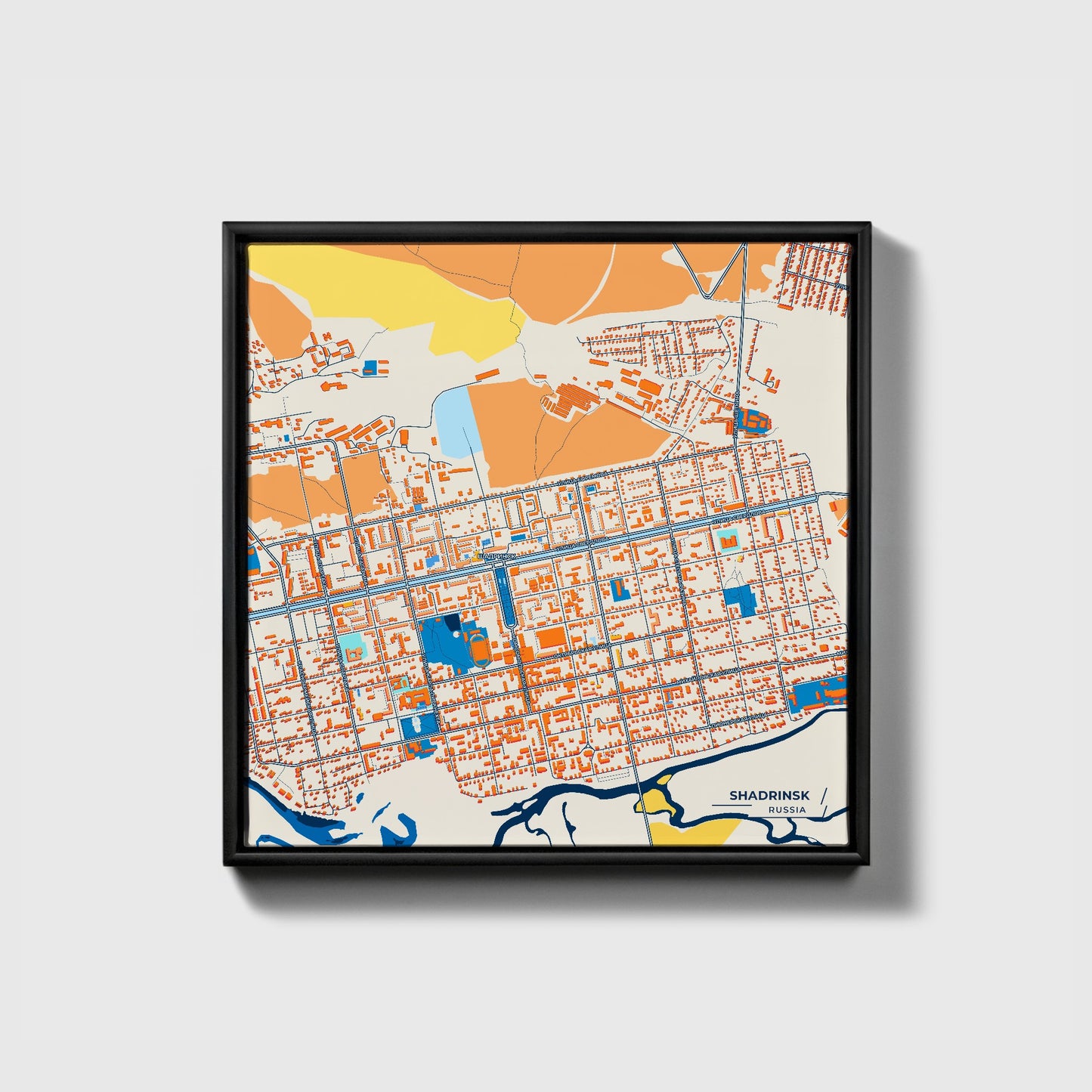 Шадринск Russia Colorful City Map Canvas Print • Black Framed