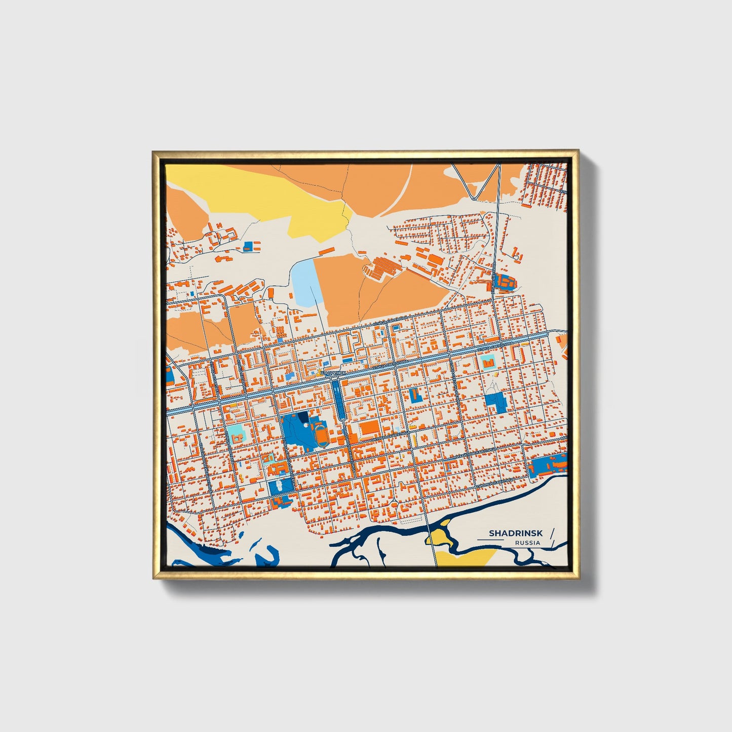 Шадринск Russia Colorful City Map Canvas Print • Gold Framed
