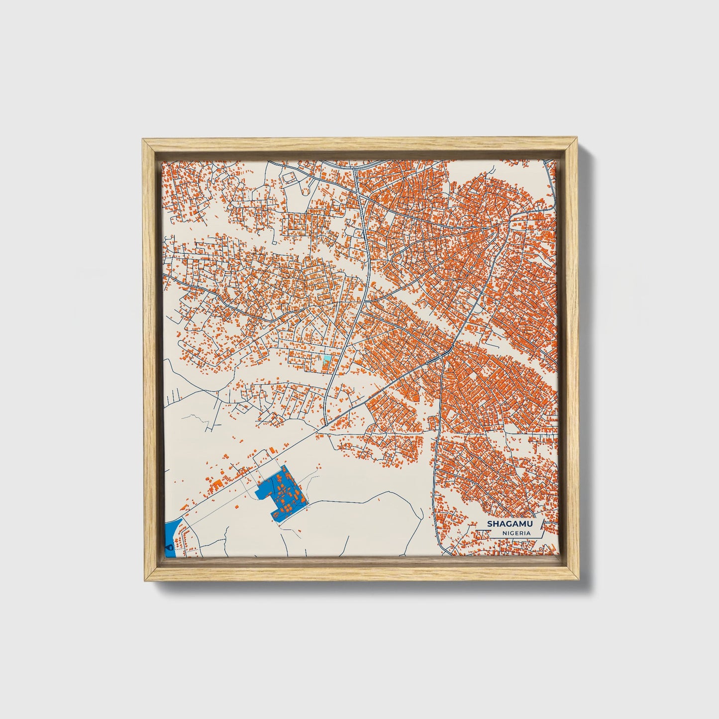 Shagamu Nigeria Colorful City Map Canvas Print • Natural Wooden Framed