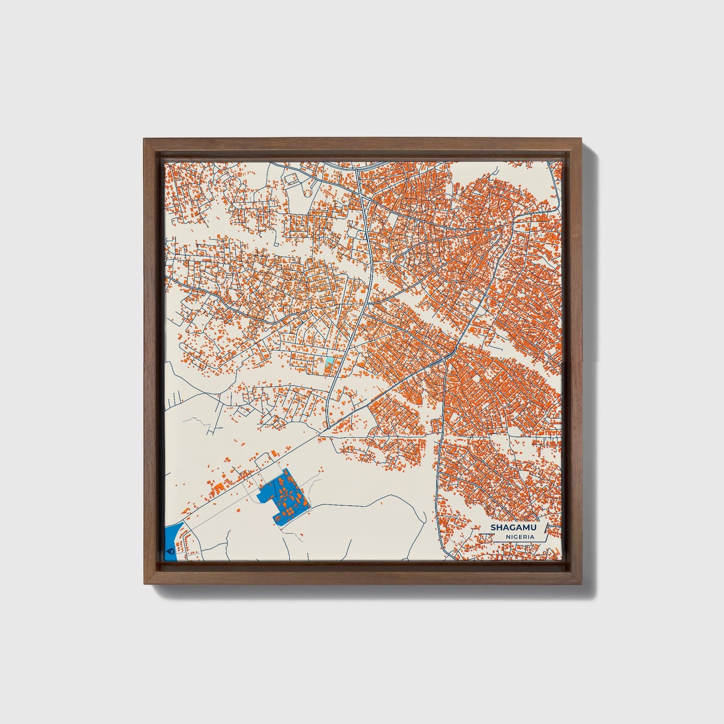 Shagamu Nigeria Colorful City Map Canvas Print • Dark Wooden Framed