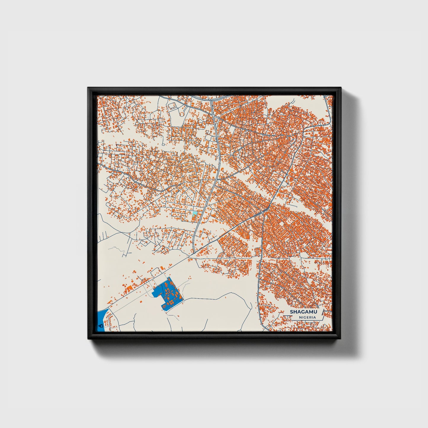 Shagamu Nigeria Colorful City Map Canvas Print • Black Framed