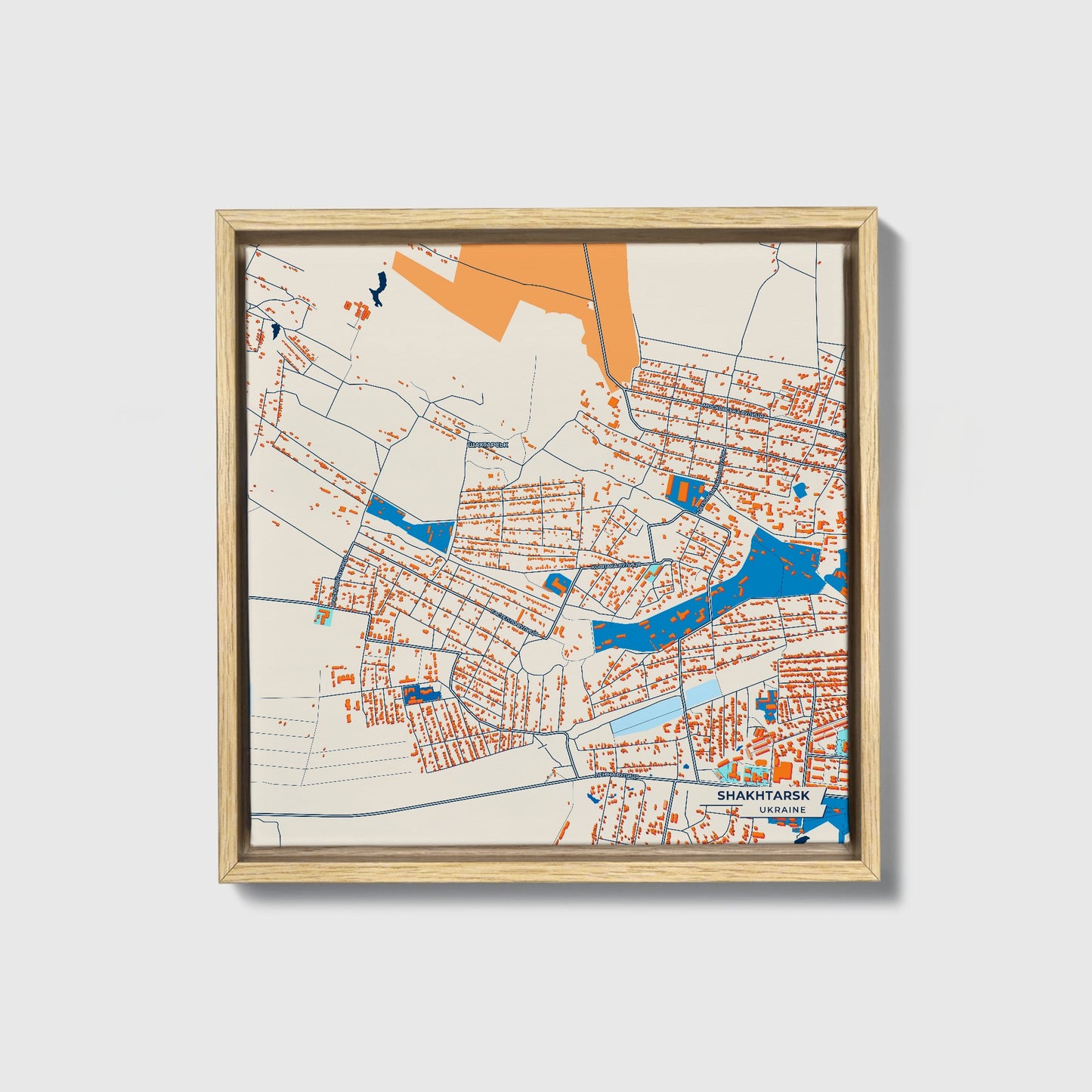 Шахтарск Ukraine Colorful City Map Canvas Print • Natural Wooden Framed