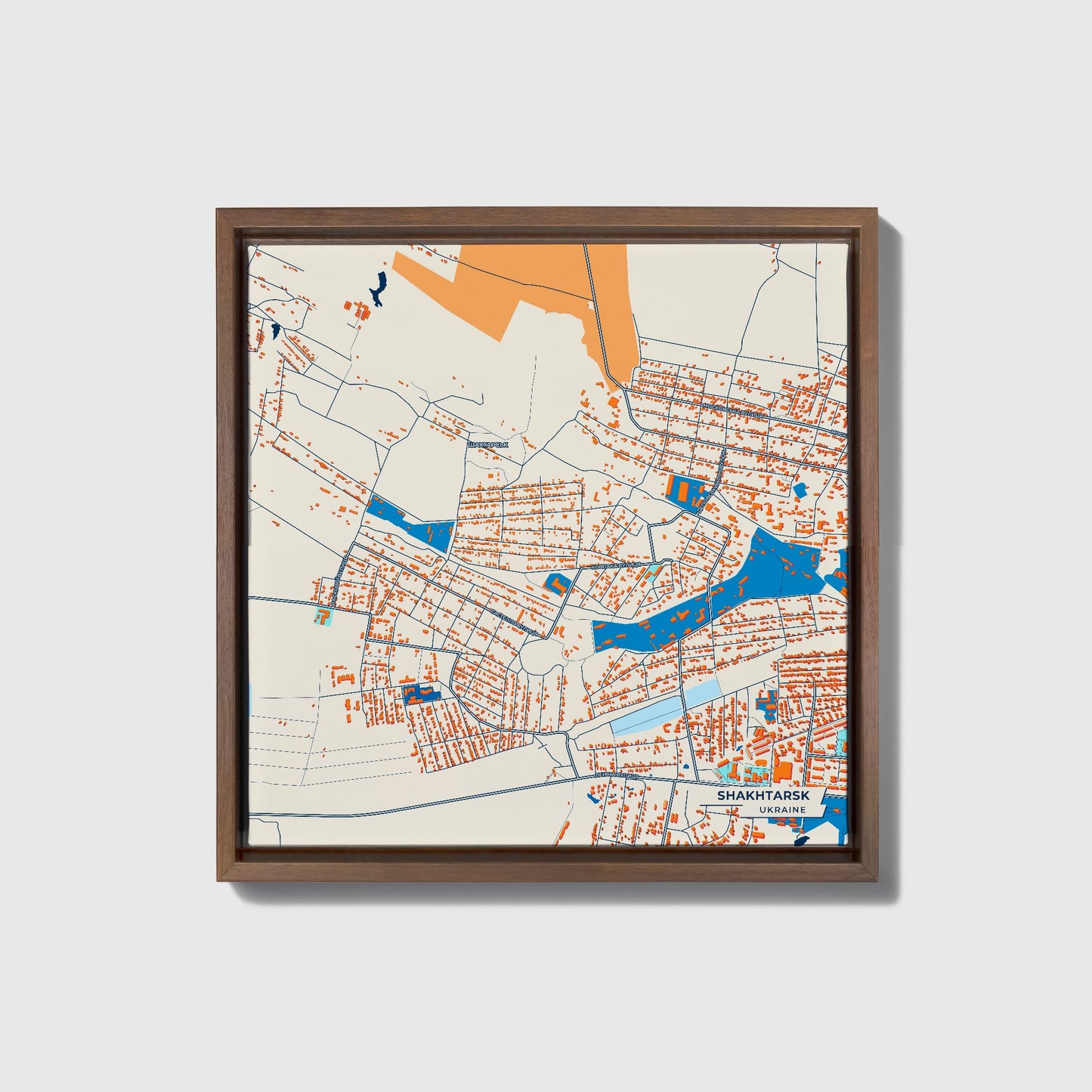 Шахтарск Ukraine Colorful City Map Canvas Print • Dark Wooden Framed