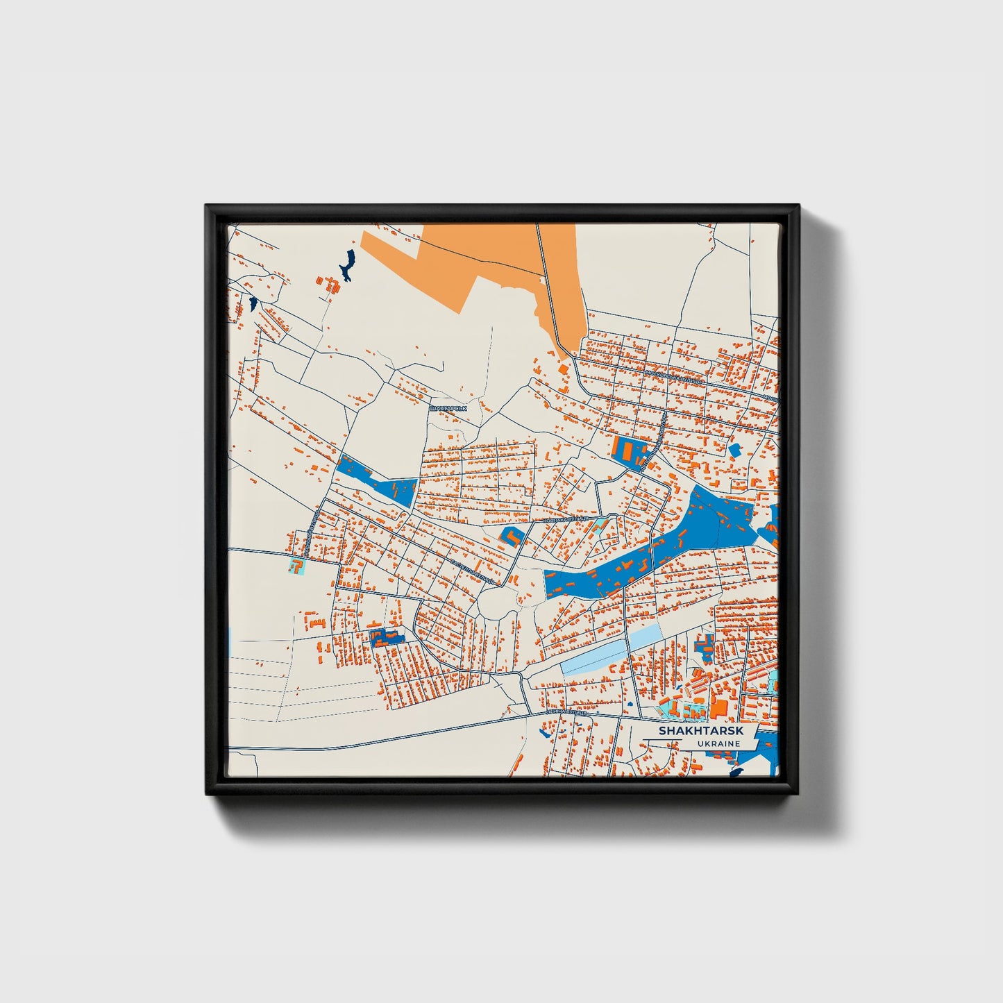 Шахтарск Ukraine Colorful City Map Canvas Print • Black Framed