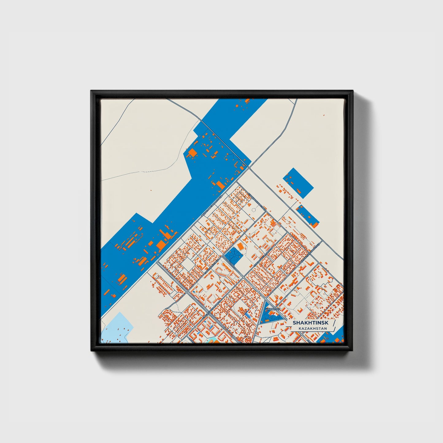 Shakhtinsk Kazakhstan Colorful City Map Canvas Print • Black Framed