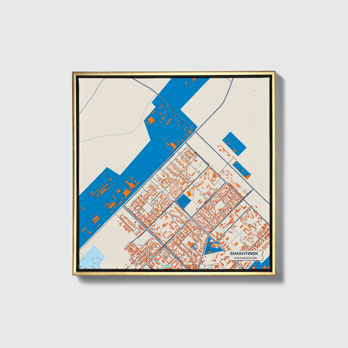 Shakhtinsk Kazakhstan Colorful City Map Canvas Print • Gold Framed