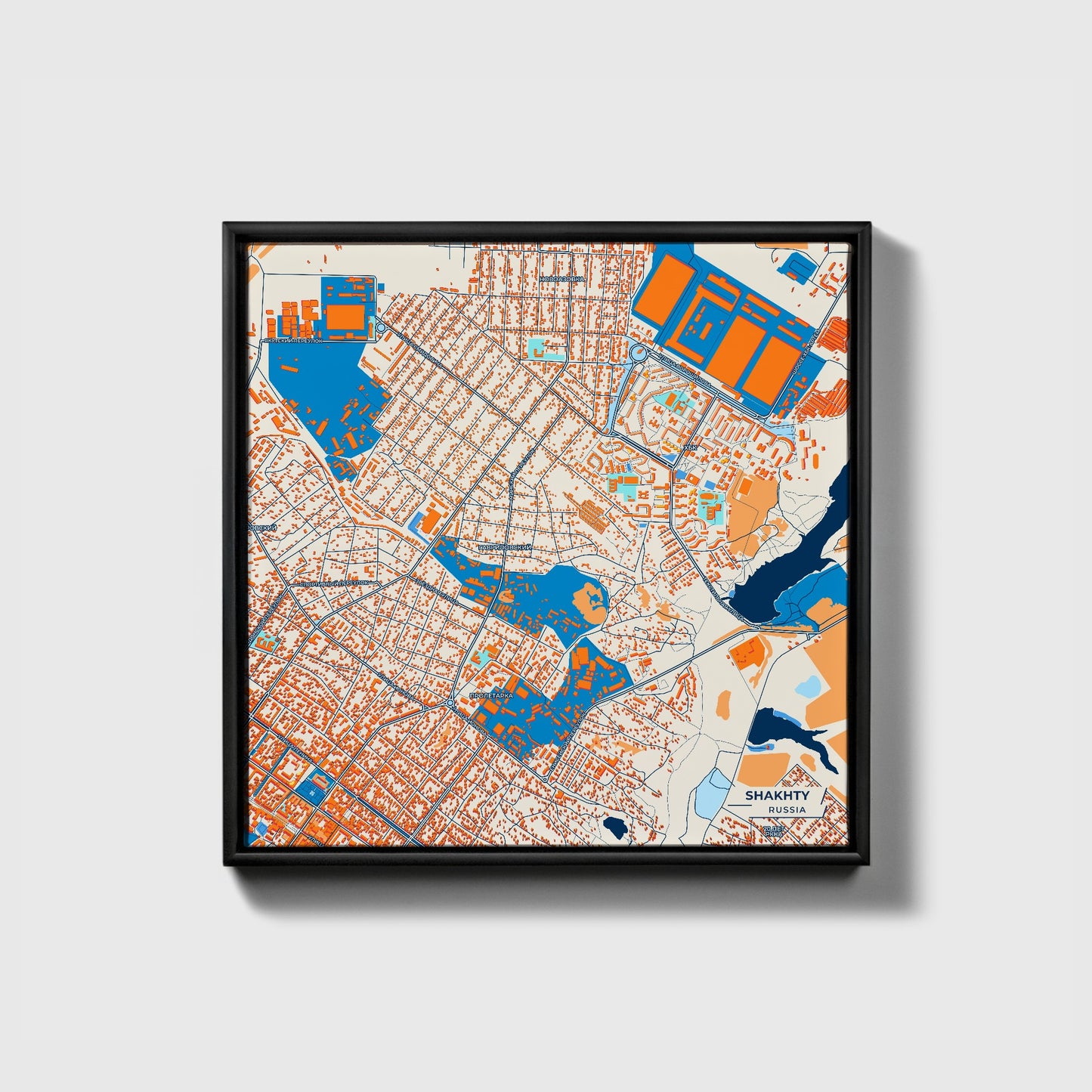 Шахты Russia Colorful City Map Canvas Print • Black Framed