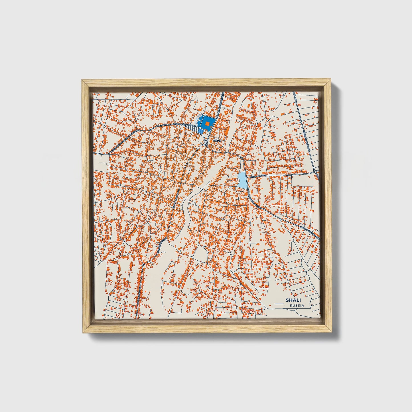 Шали Russia Colorful City Map Canvas Print • Natural Wooden Framed
