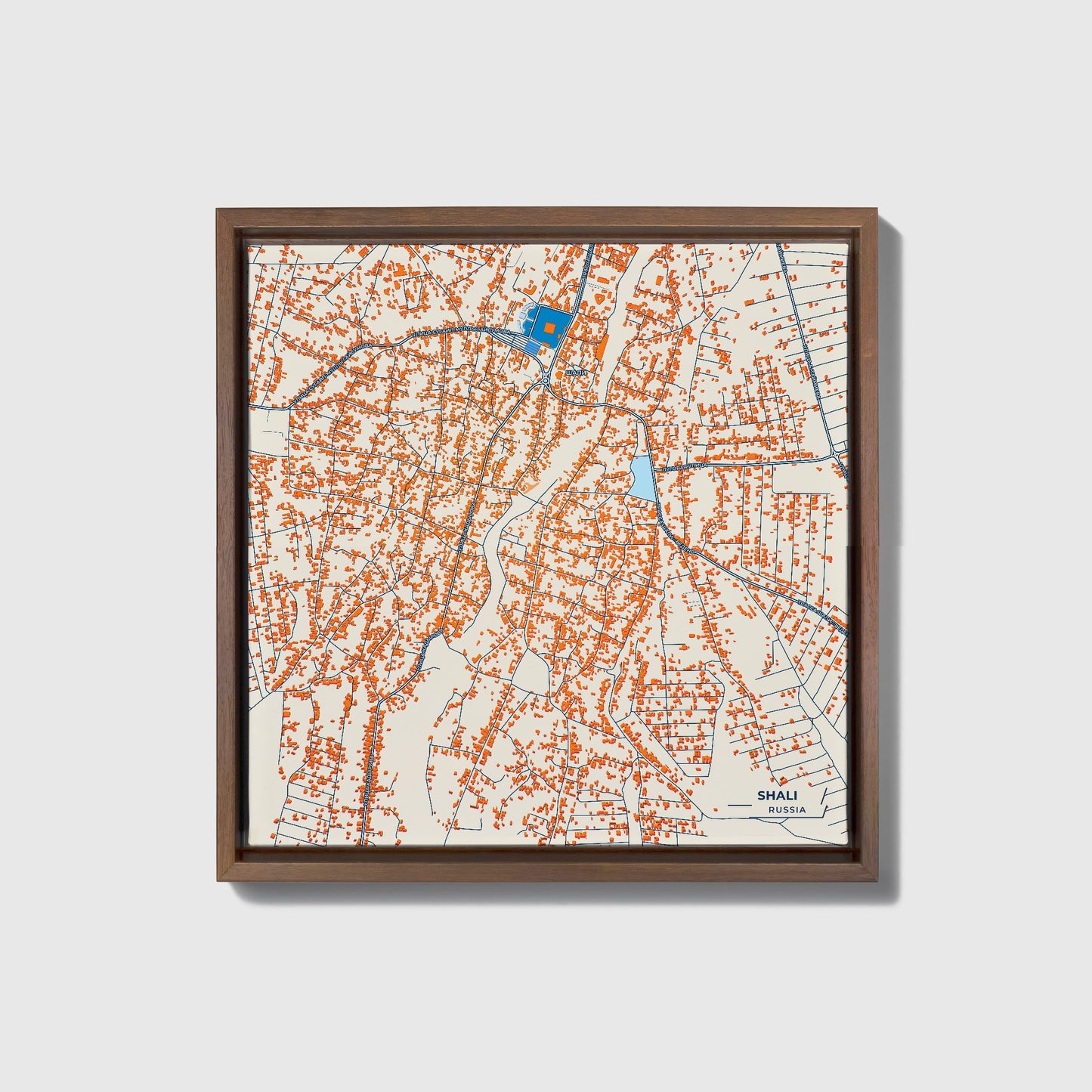 Шали Russia Colorful City Map Canvas Print • Dark Wooden Framed