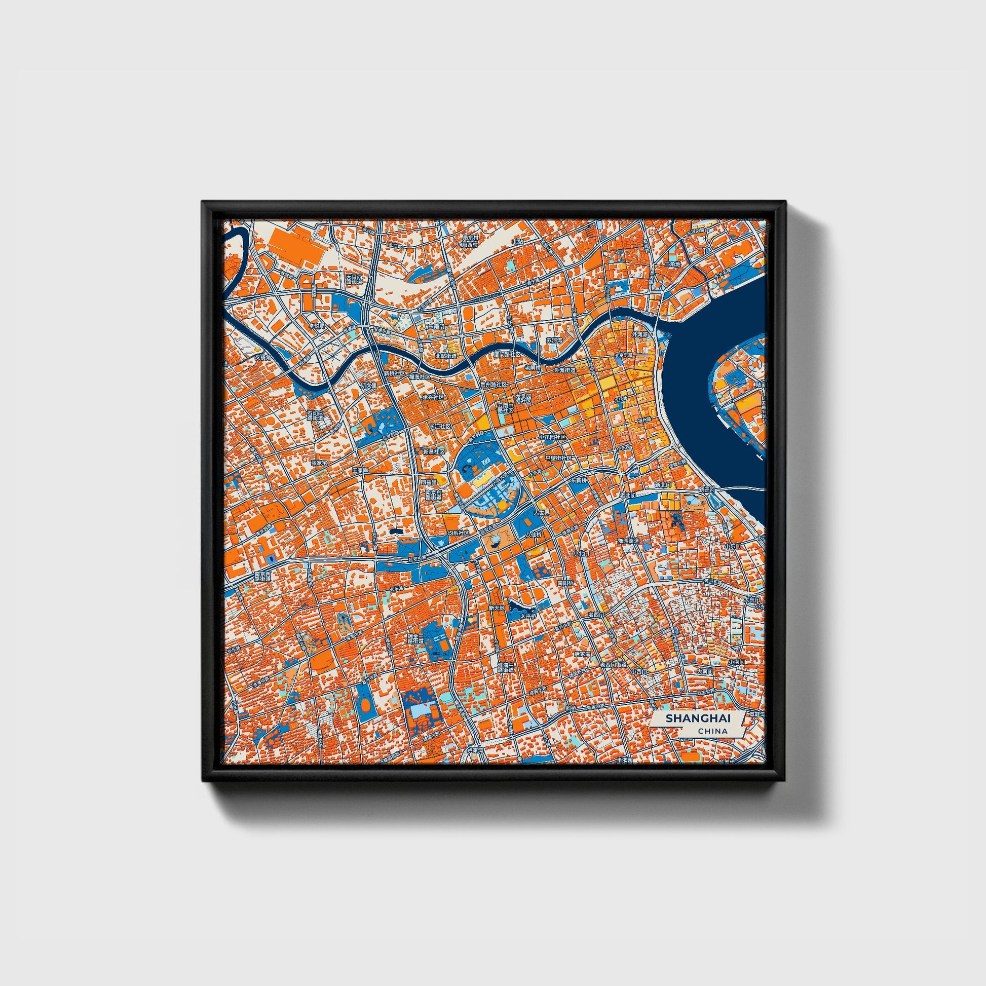 Shanghai China Colorful City Map Canvas Print • Black Framed