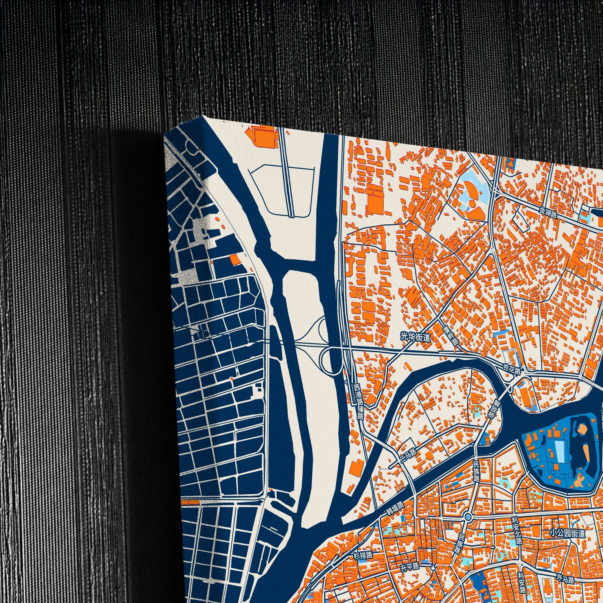Shantou China Colorful City Map Canvas Print Detail