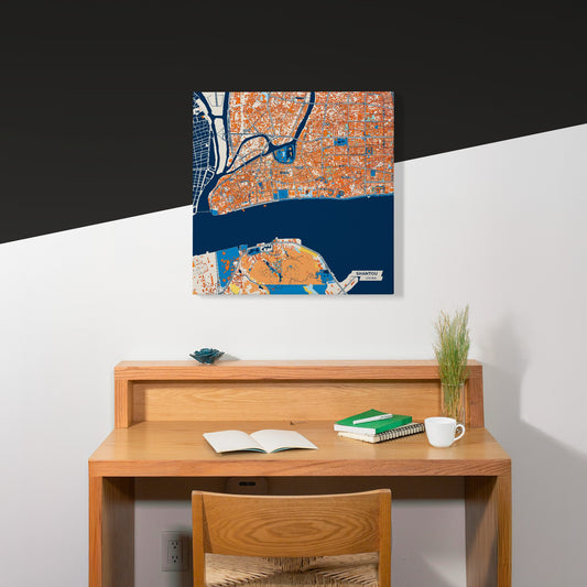 Shantou China Colorful City Map Canvas Print Scene