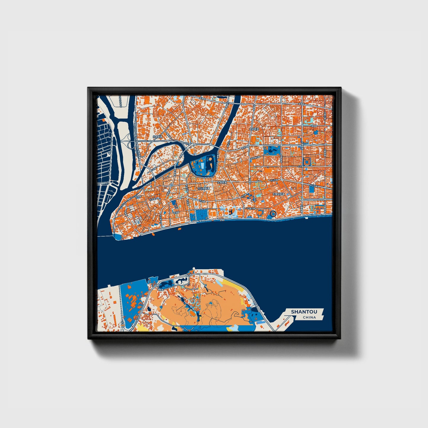 Shantou China Colorful City Map Canvas Print • Black Framed