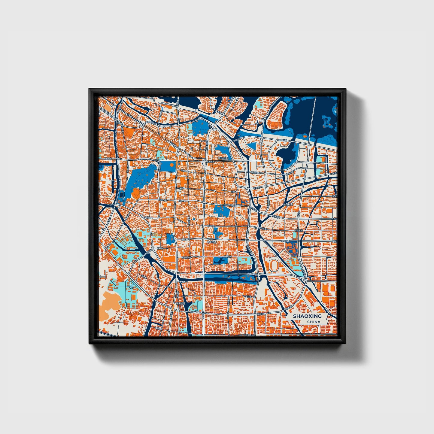 Shaoxing China Colorful City Map Canvas Print • Black Framed