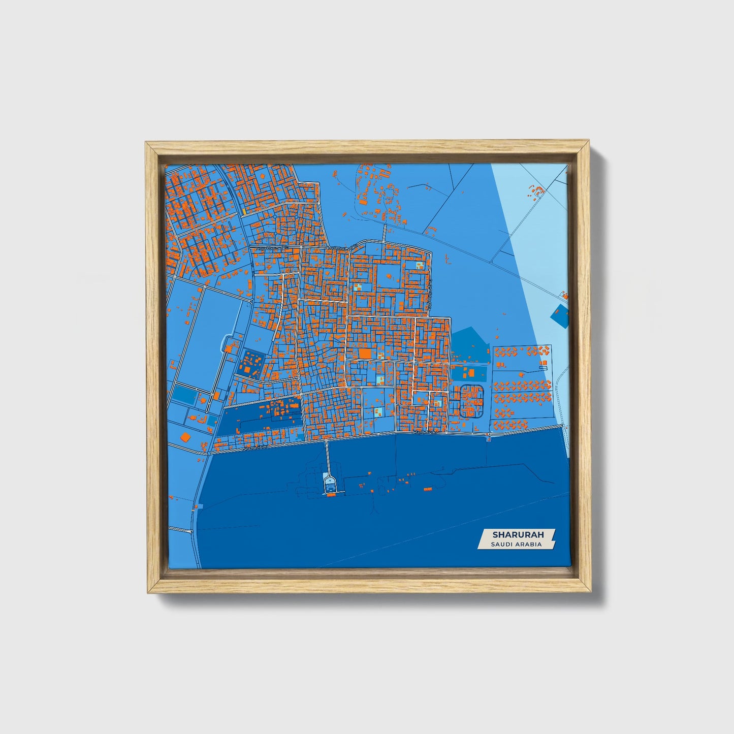 Sharurah Saudi Arabia Colorful City Map Canvas Print • Natural Wooden Framed