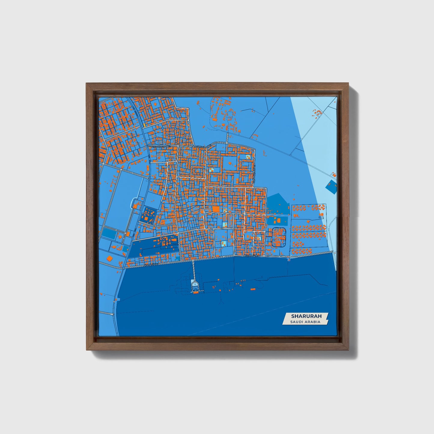 Sharurah Saudi Arabia Colorful City Map Canvas Print • Dark Wooden Framed