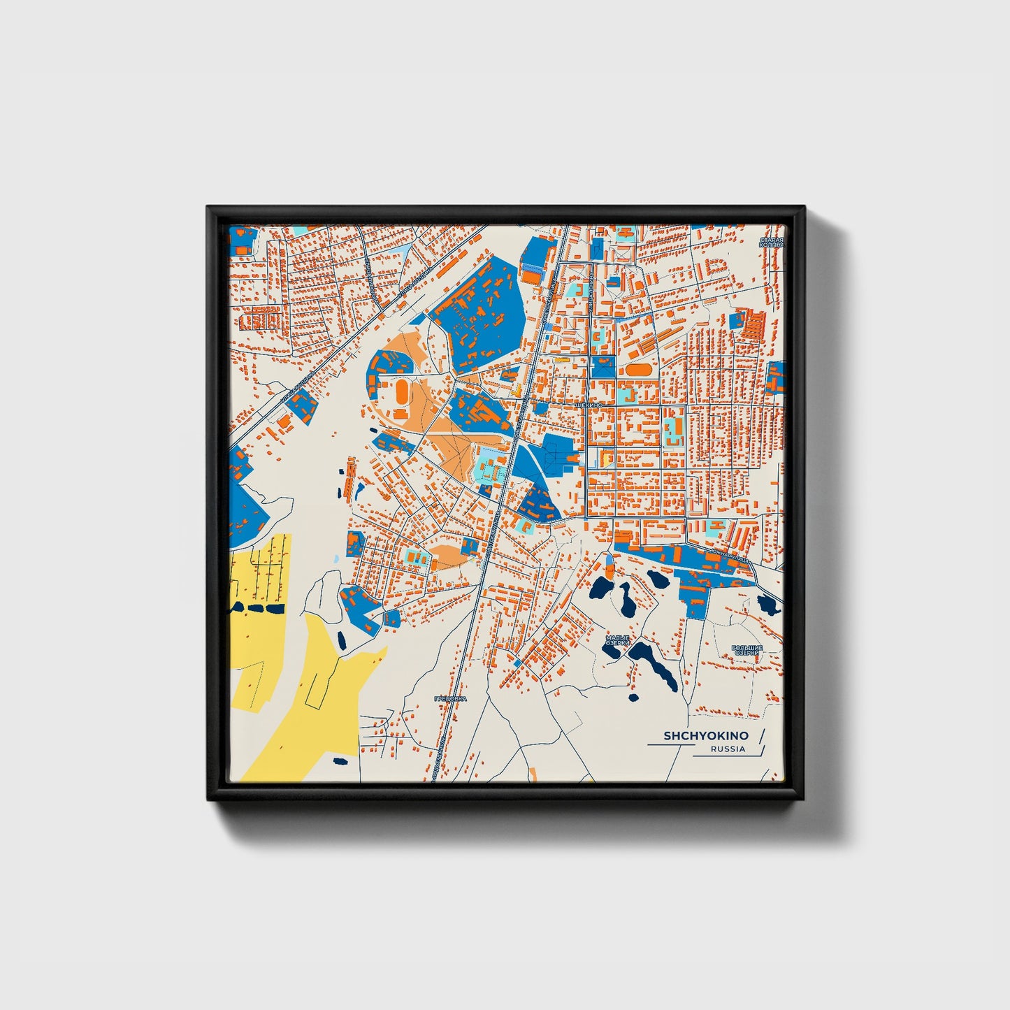 Щёкино Russia Colorful City Map Canvas Print • Black Framed