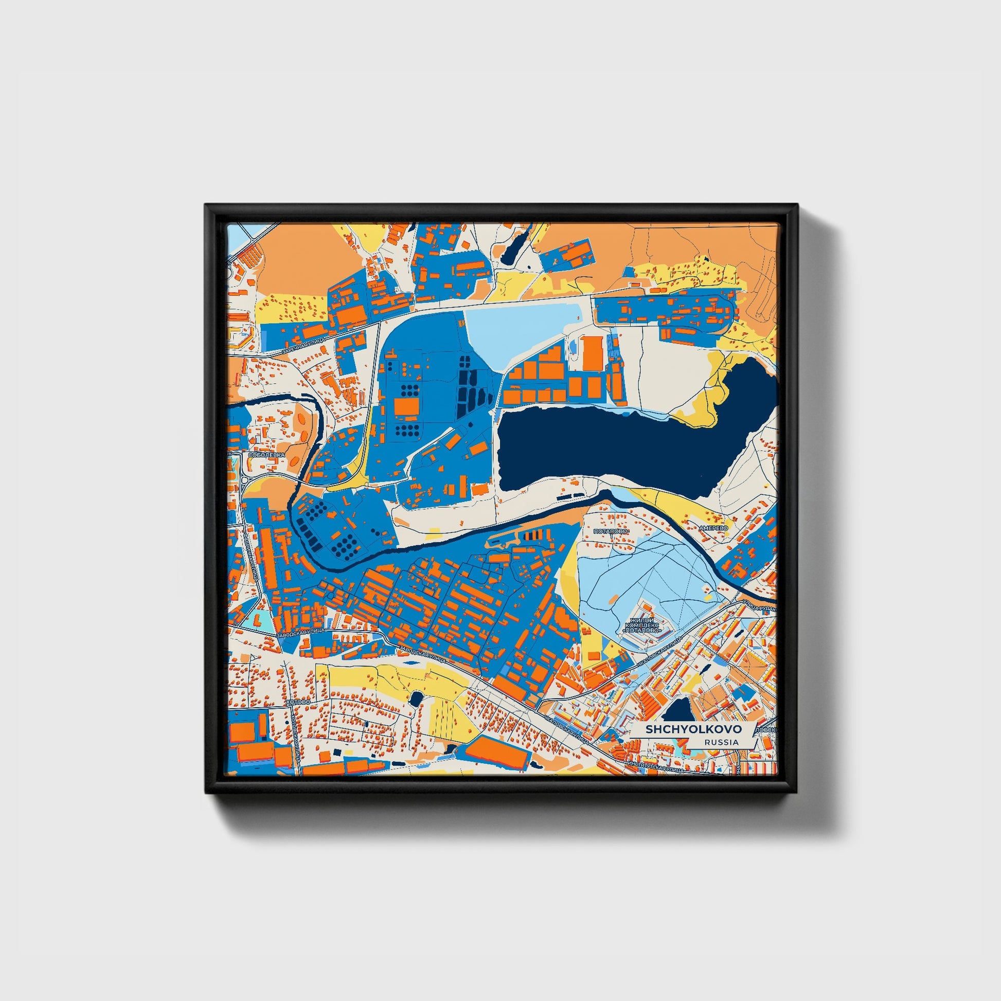 Щёлково Russia Colorful City Map Canvas Print • Black Framed