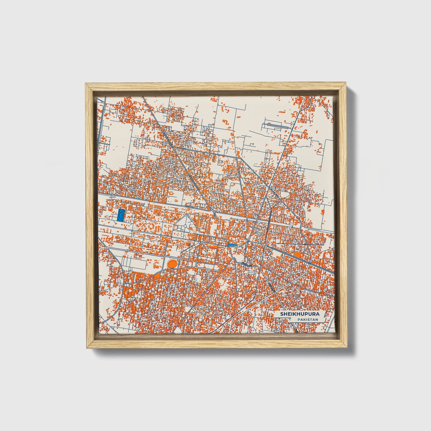 Sheikhupura Pakistan Colorful City Map Canvas Print • Natural Wooden Framed