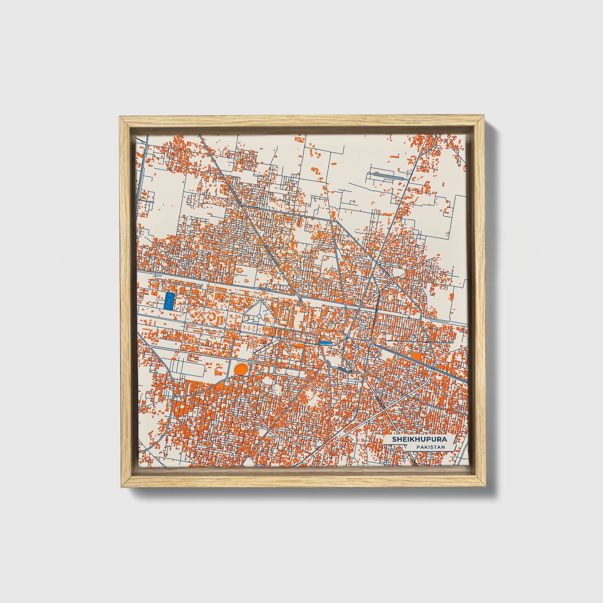 Sheikhupura Pakistan Colorful City Map Canvas Print • Natural Wooden Framed