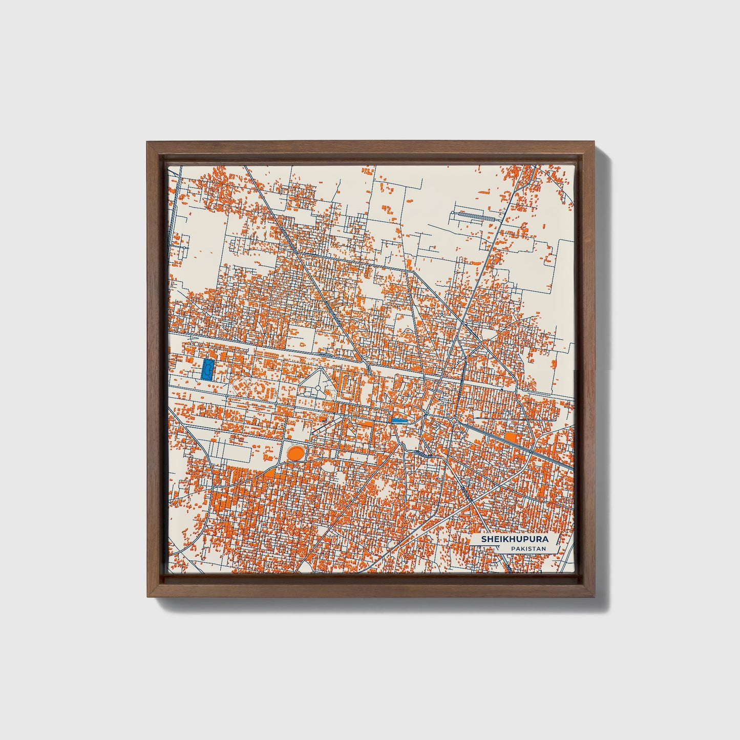 Sheikhupura Pakistan Colorful City Map Canvas Print • Dark Wooden Framed